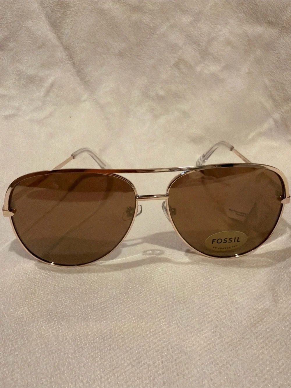 Fossil Metal Aviator X82734 Sunglasses Gold Tone Gold Mirror Unisex New